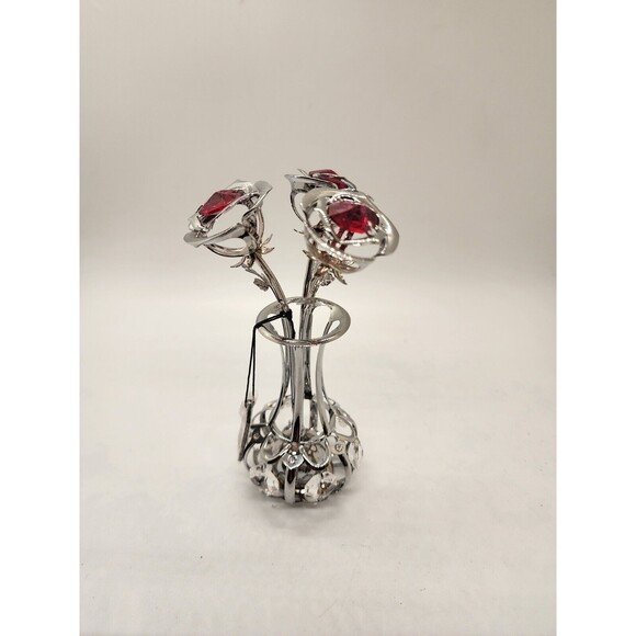 MATASHI CHROME PLATES SILVER FLOWERS BOUQUET and Vase Unique See! - Picture 2 of 13